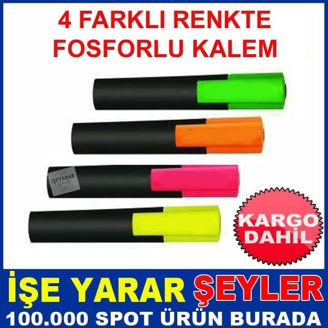 ÜCRETSİZ KARGO ile 4 ADET FARKLI RENKLERDE FOSFORLU KALEM SETİ