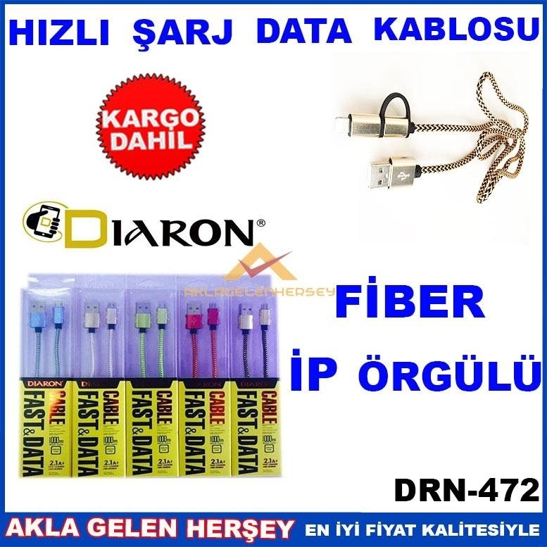 iPHONE ve SAMSUNG İÇİN FİBER İP ÖRGÜLÜ 1mt HIZLI ŞARJ DATA KABLOS