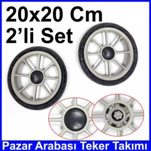 Pazar Arabası 20x20 Cm Teker Takımı Plastik Siyah Beyaz