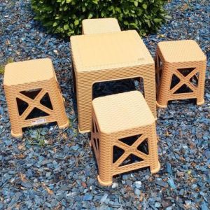 5 Parça Raddan Oturma Grubu,4 Kahve Tabure ve Krem Sahpalı Oturma Set 4 Tabure Satranç-Tavla Masası