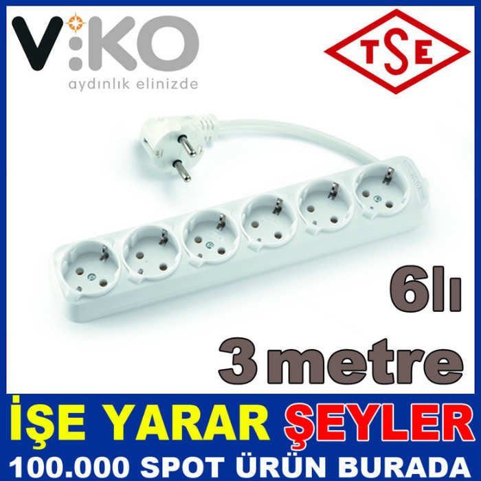 VİKO TOPRAKLI UZATMA KABLOSU 6'LI 3 METRE 3x1.5