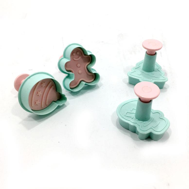 Yaylı Bas Çıkart Sistem Şekilli 4 lü Şeker Hamuru Kurabiye Kalıbı