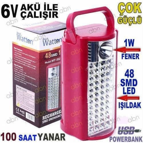 100 Saat Yanan 1W Şarjlı Fener,15saat Yanan 48 Led Şarjlı Işıldak