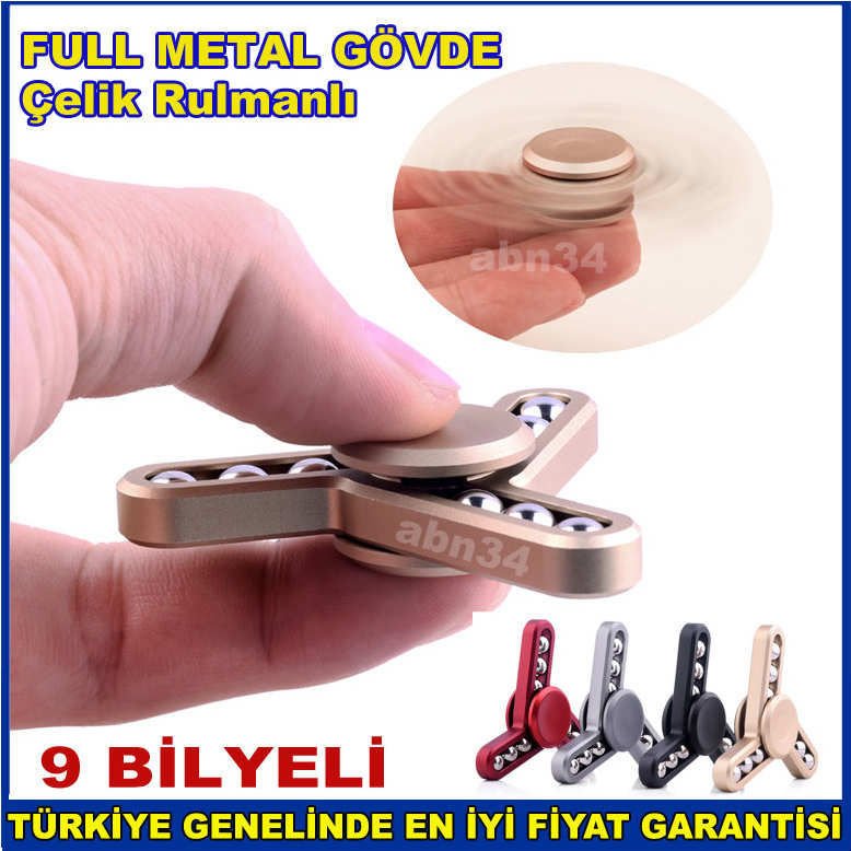 Metal Stres Çarkı 3 Kanatlı 9 Çelik Bilyeli Çelik Rulmanlı Orjinal Hand Spinner Süper Dönüş ve Hız