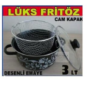 Emaye Kızartma Tenceresi 3lt Kapaklı Tel Süzgeçli Fritöz Tencere