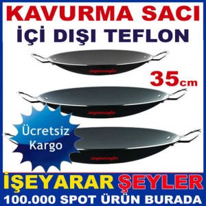 İÇİ DIŞI TEFLON ÇİFT KULPLU 35cm BÜYÜK BOY KAVURMA SACI YANMAZ,YAPIŞMAZ TEFLON SAÇ KAVURMA TAVASI