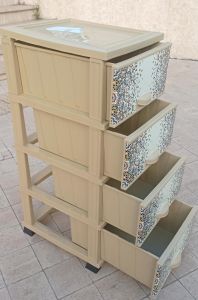 Büyük Boy Modern Mozaik Desen 4 Çekmeceli Tekerlekli Komidin Yükseklik 93cm 43x38 Demonte Dolap Raf