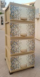 Büyük Boy Modern Mozaik Desen 4 Çekmeceli Tekerlekli Komidin Yükseklik 93cm 43x38 Demonte Dolap Raf