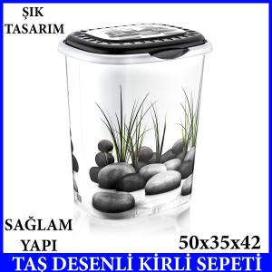 TAŞ DESENLE KİRLİ SEPETİ BANYO 50x35x42 SAĞLAM YAPI VE ŞIK TASARIM