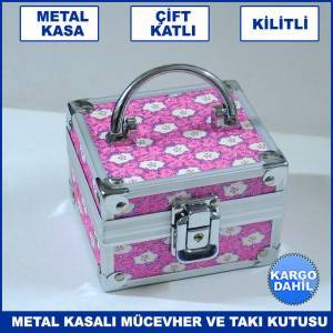 Metal Kasalı Kilitli Çift Katlı Mücevher ve Takı Kutusu - Metal Çanta Aksesuar Kutusu