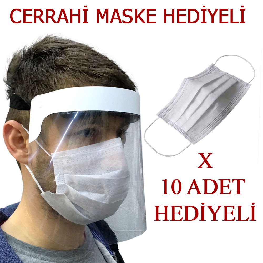 Şeffaf PVC Yüz Koruma Siperi 10 Hediyeli Yüz Koruyucu Sağlık Seti
