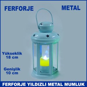 Yıldızlı Motifli Ferforje Metal Mumluk - Tea Light Mumluk - Kafes Mumluk - Dekoratif Mumluk - Şamdan