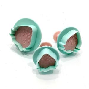 Bas Çıkart Sistem Çilek Şekilli 3lü Şeker Hamuru Kurabiye Kalıbı