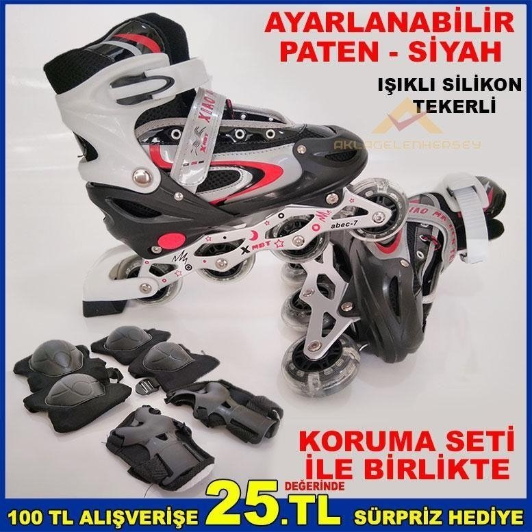 Işıklı Silikon Tekerli s-31-34 Ayarlanabilir Siyah Paten Set