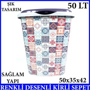 RENKLİ DESENLE KİRLİ SEPETİ BANYO 50x35x42 60 LT 