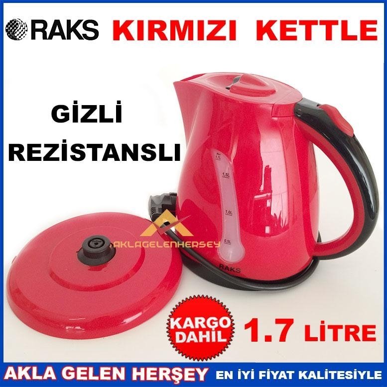 Ücretsiz KargoRAKS 1.7L KIRMIZI GÖVDELİ GİZLİ REZİSTANS KETTLE