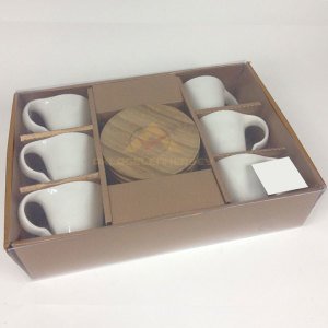 6 Kişilik Bambu Altlıklı Porselen Türk Kahve Fincan Seti 12 Parça Şık Tasarım Fincan Seti