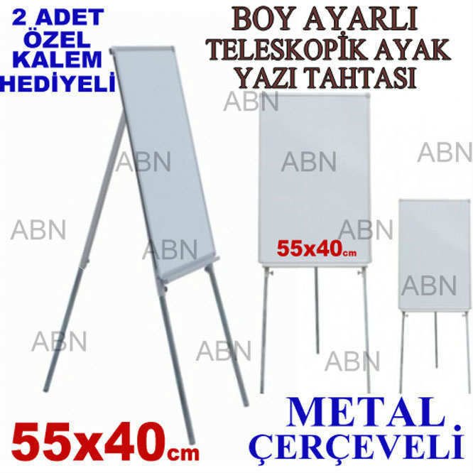 BOY AYARLI TELESKOPİK AYAK METAL ÇERÇEVE AYAKLI YAZI TAHTASI 55x40cm 2 adet ÖZEL TAHTA KALEMİ HEDİYE