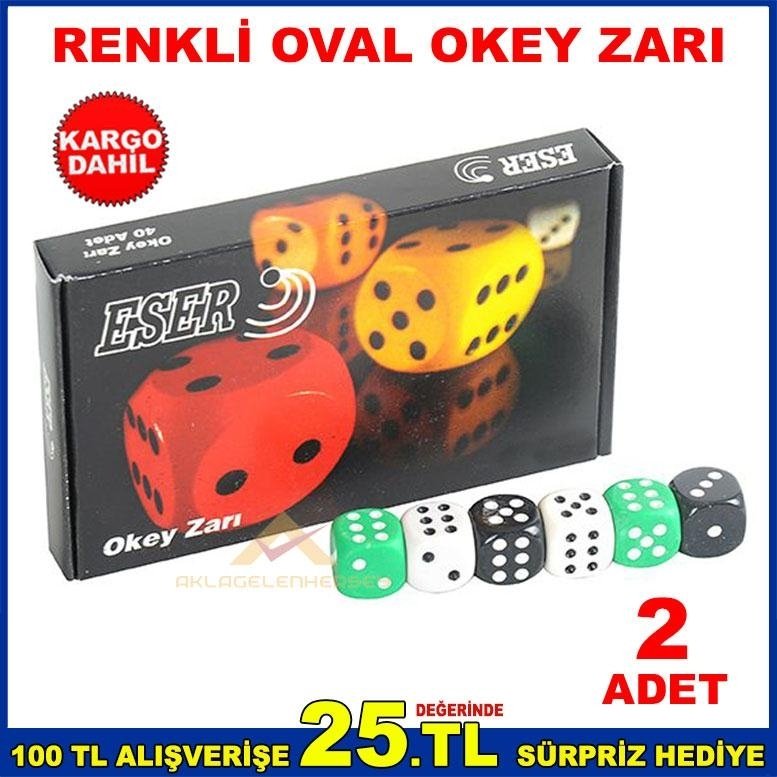 ESER 2 ADET KALİTELİ PLASTİK RENKLİ OKEY ZARI