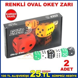 ESER 2 ADET KALİTELİ PLASTİK RENKLİ OKEY ZARI