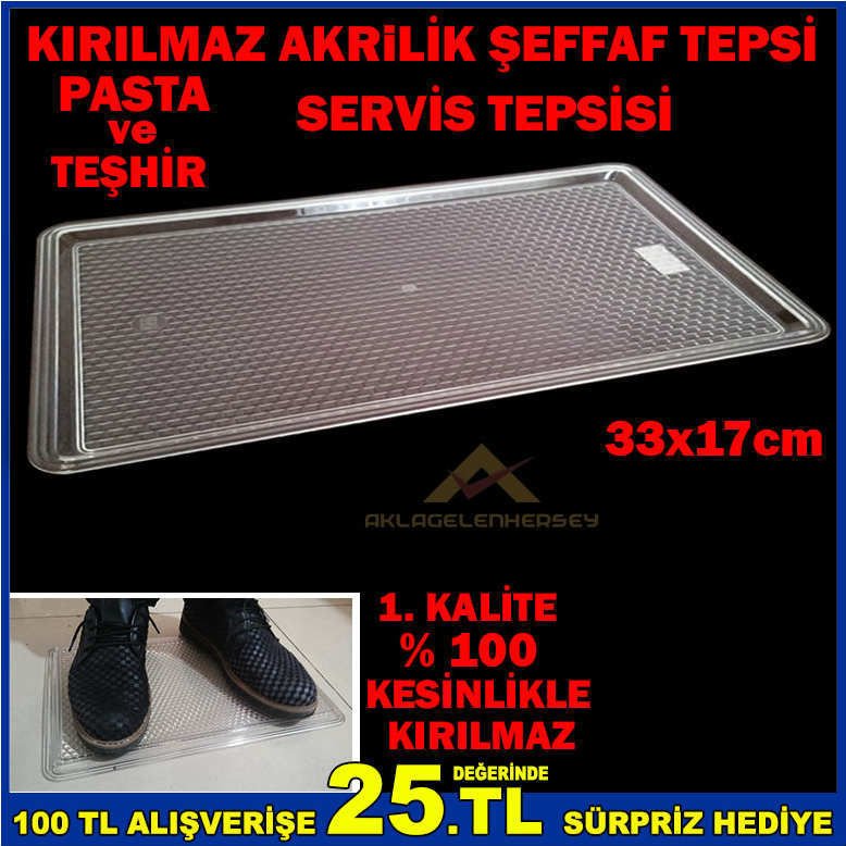 33x17cm KIRILMAZ ŞEFFAF AKRİLİK SERVİS TEPSİSİ