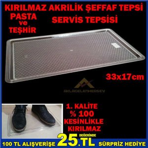 33x17cm KIRILMAZ ŞEFFAF AKRİLİK SERVİS TEPSİSİ