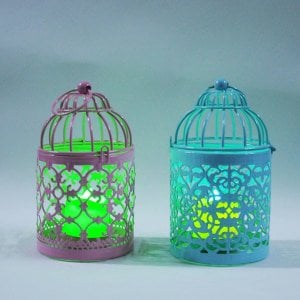 Motifli Ferforje Metal Kafes Mumluk - Tea Light Mumluk - Kafes Mumluk - Dekoratif Mumluk