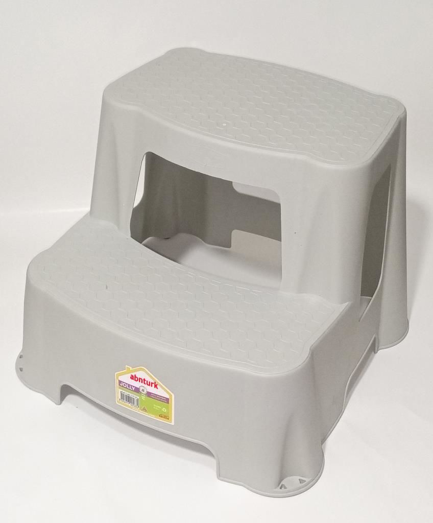 Açık Gri Kaymaz Taban Yükseltici Basamaklı Çocuk Lavabo Taburesi 120kg taşır 2 Basamaklı Merdiven