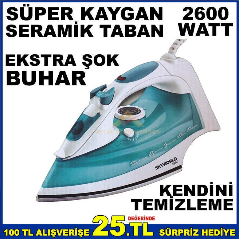 SKYWORLD 2600w SERAMİK TABANLI ŞOK BUHARLI ÜTÜ