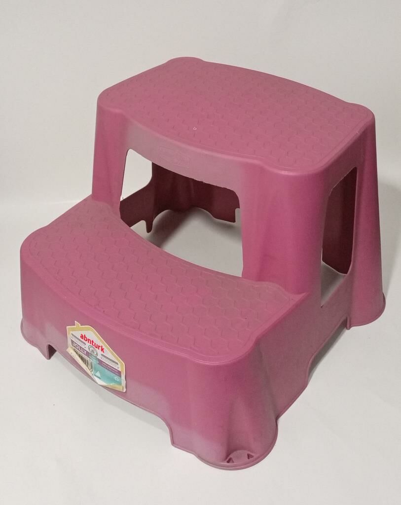 Pembe Renk Kaymaz Taban Yükseltici Basamaklı Çocuk Lavabo Taburesi 120kg taşır 2 Basamaklı Merdiven