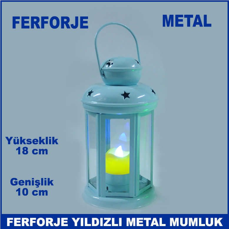 Yıldızlı Motifli Ferforje Metal Mumluk - Tea Light Mumluk - Kafes Mumluk - Dekoratif Mumluk - Şamdan