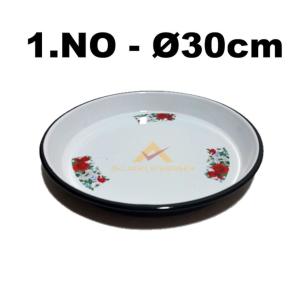 YUVARLAK ÇİÇEK DESENLİ EMAYE YÜKSEK KENARLI ÇİNKO FIRIN TEPSİSİ 30 cm çap