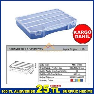 10 GÖZLÜ ORGANİZER BONCUK-VİDA ÇANTASI 34x17x4cm