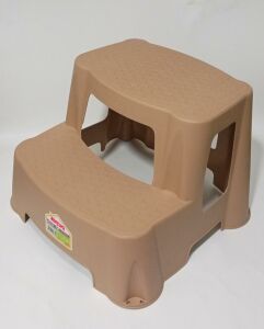 Açık Kahve Kaymaz Taban Yükseltici Basamaklı Çocuk Lavabo Taburesi 120kg taşır 2 Basamaklı Merdiven