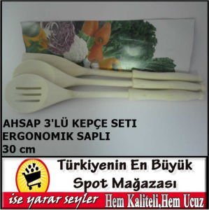 3'LÜ ERGONOMİK SAPLI AHŞAP KEPÇE SPATULA SETİ