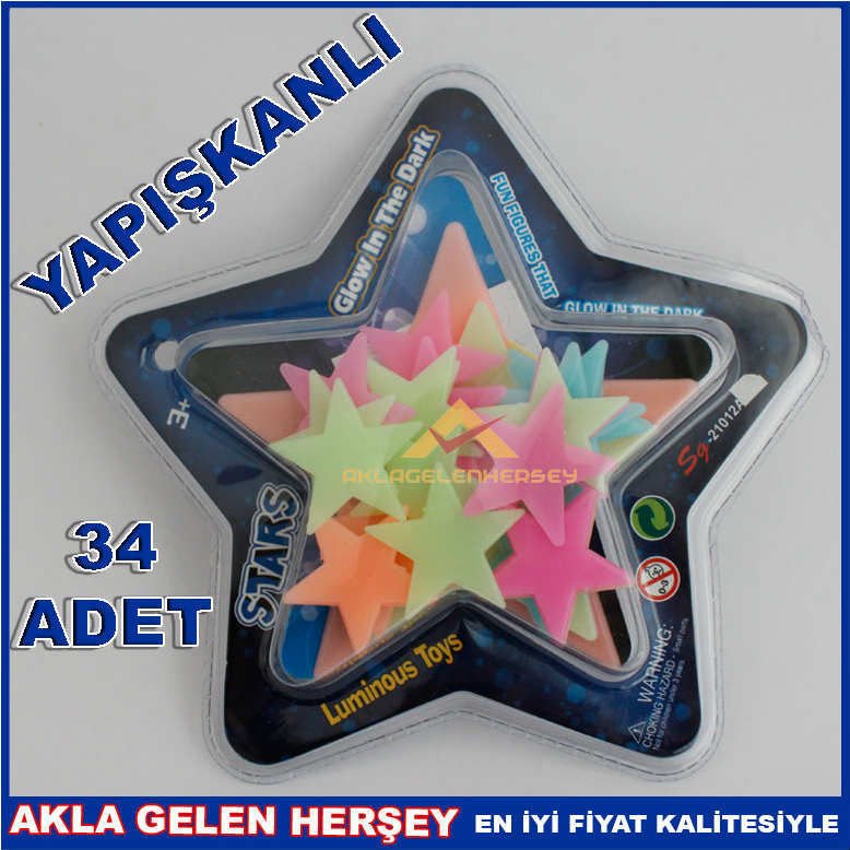 34 ADET KARANLIKTA PARLAYAN FOSFORLU YILDIZ