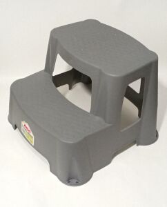 Füme K.Gri Kaymaz Taban Yükseltici Basamaklı Çocuk Lavabo Taburesi 120kg taşır 2 Basamaklı Merdiven