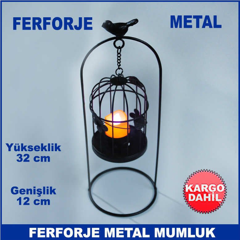 Kuşlu Motifli Ferforje Metal Mumluk - Tea Light Mumluk - Kafes Mumluk - Dekoratif Mumluk - Şamdan