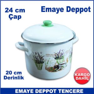 Emaye Deppot Tencere 24 cm Desenli Emaye Beyaz Derin Emaye Tencere