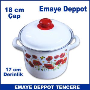 Emaye Deppot Tencere 18 cm Çapında Desenli Beyaz Emaye Tencere - Derin Emaye Tencere
