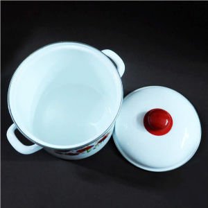 Emaye Deppot Tencere 18 cm Çapında Desenli Beyaz Emaye Tencere - Derin Emaye Tencere