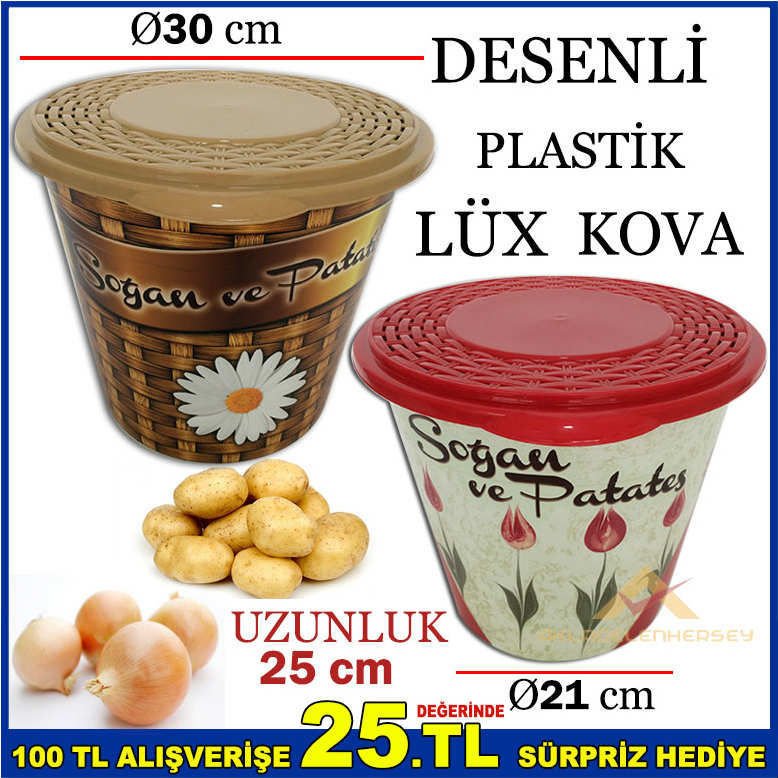 DESENLİ RENKLİ PLASTİK LÜX PATATES SOĞAN KOVASI
