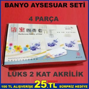 DESENLİ ÇİFT KAT AKRİLİK 4 PARÇA LÜKS BANYO LAVABO SETİ-MAVİ