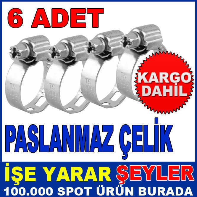 6 ADET 13x19 PASLANMAZ ÇELİK HORTUM KELEPÇESİ KD