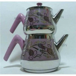 Mücevher Kalitesinde Çaydanlık Seti Akdeniz Dolphin Aile Boyu Büyük Boy Desenli Çelik Çaydanlık Seti