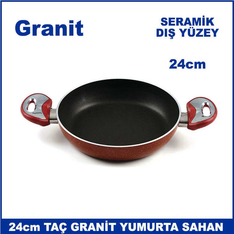 Seramik Dış Yüzey 24cm Taç Granit Yumurta Sahan - Eşit Isı Dağılımı 1. Kalite Granit Yumurta Tavası