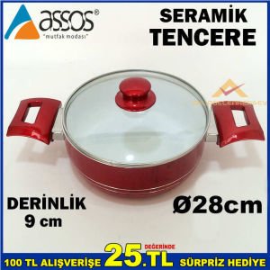 ASSOS SERAMİK 28cm DERİN YANMAZ YAPIŞMAZ TENCERE