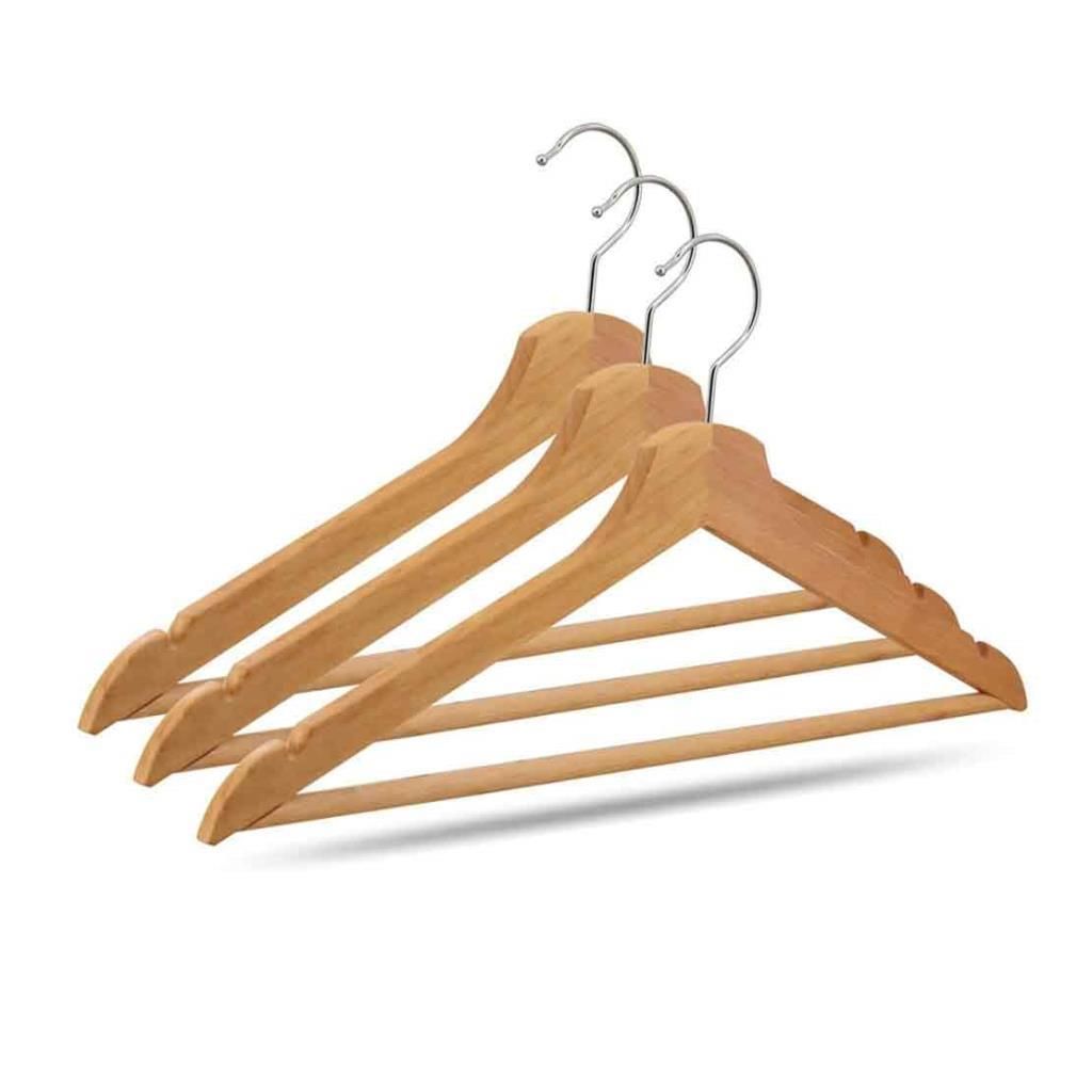 CLKN-140-141 3 Parça Ahşap Elbise Askısı Metal Saplı