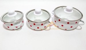 3lü PUANLI CAM KAPAKLI MİNİ EMAYE TENCERE SETİ