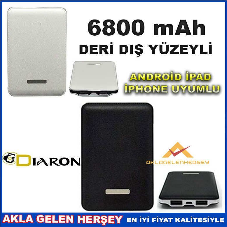 6800 mAh DERİ DIŞ YÜZEYLİ POWERBANK ŞARJ CİHAZI